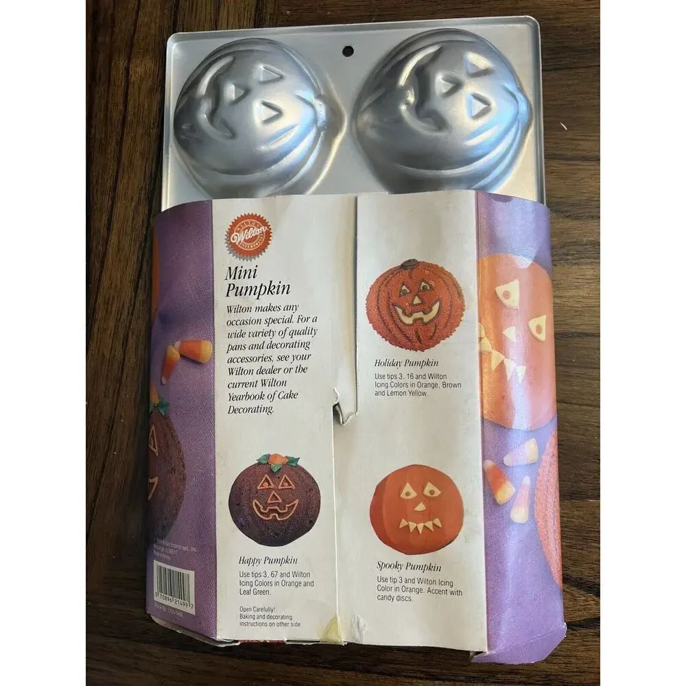WILTON Mini Pumpkin Mold Baking Pan Mini Cakes Treats 6 CupCakes Vtg 1989 NOS